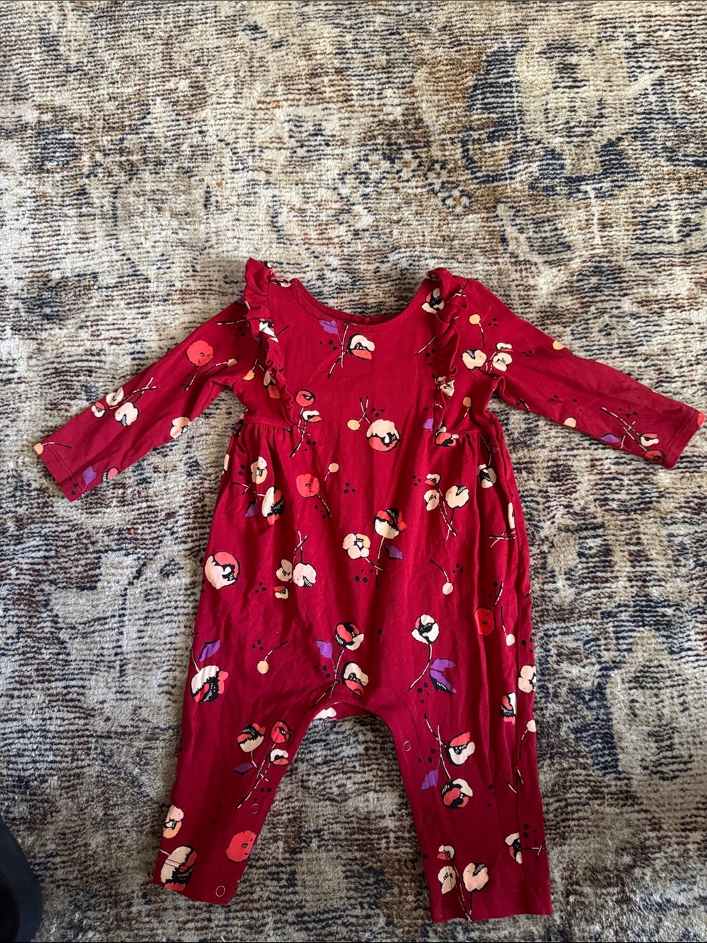 Tea Collection Red Floral Long-Sleeve Baby One-Piece